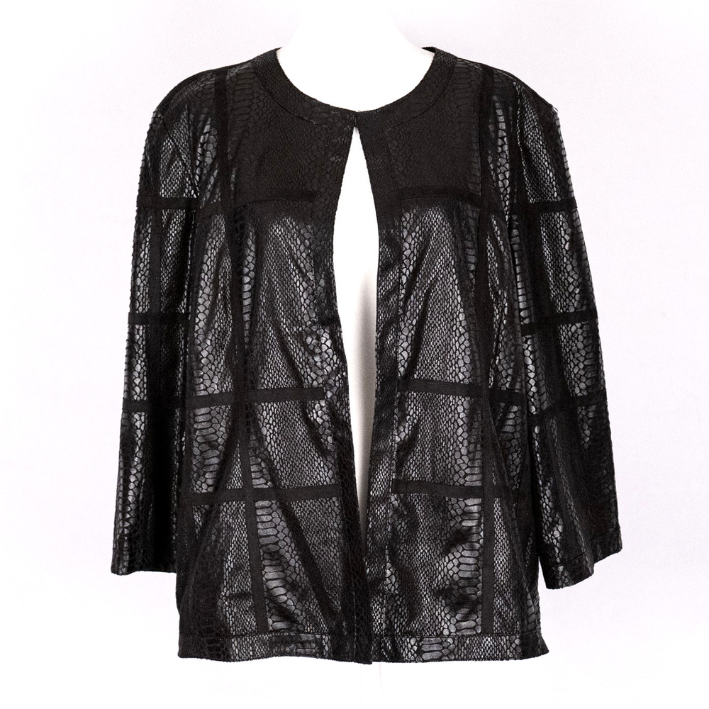 Alfred Dunner Black Faux Snake Skin Vegan Leather Jacket Size 16 Lightweight